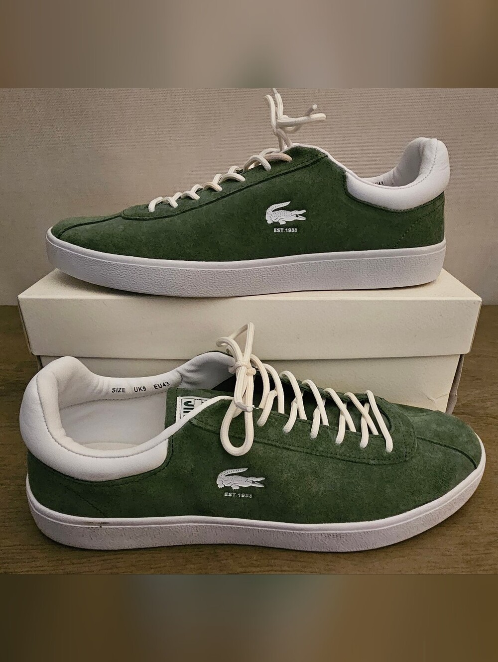 Lacoste Baseshot Green Suede Low-Top Sneakers with White Accents